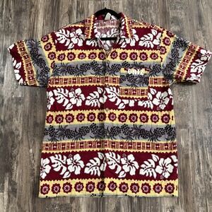 U TRAU Mens Vintage Hawaiian Tropical Print Casual Vacation Button Down Size LRG